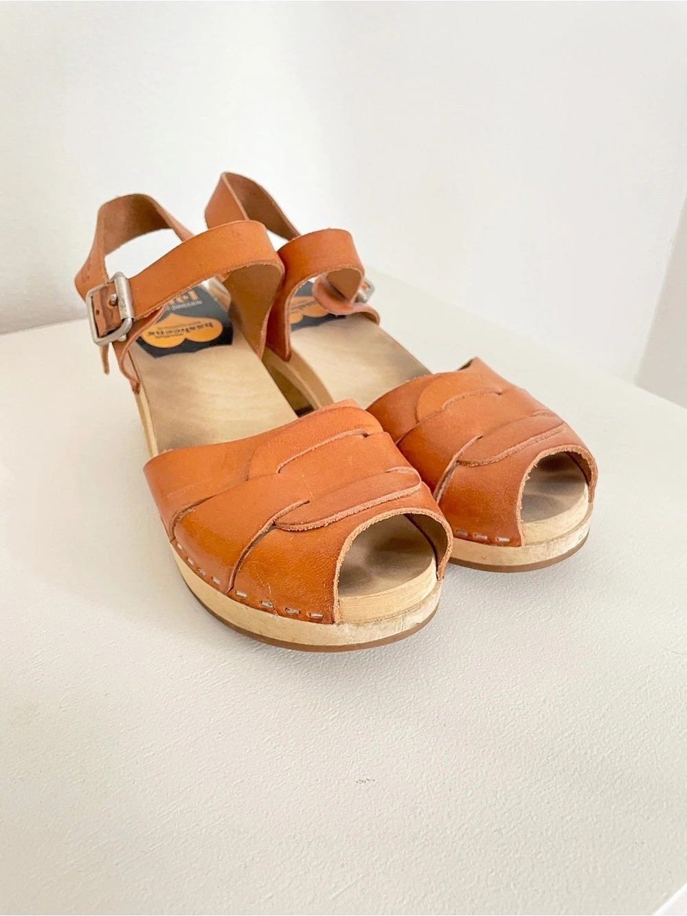 hasbeens Peep Toe Clogs Brown